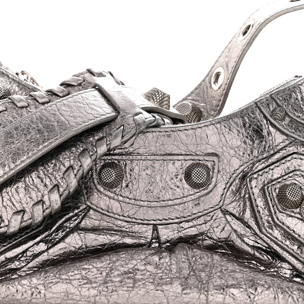 Metallic Agneau Arena Le Cagole Shoulder Bag XS Silver