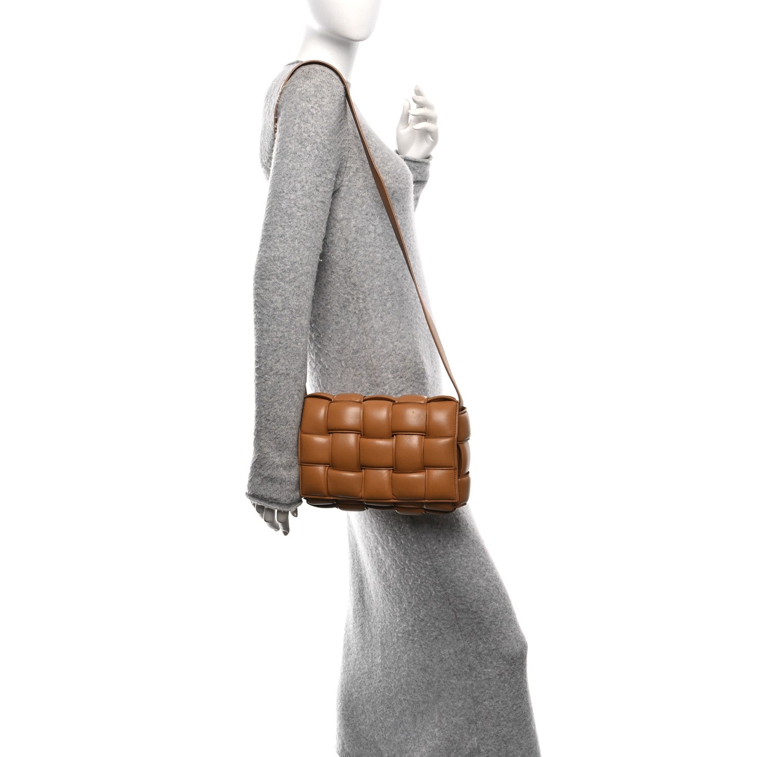 Nappa Maxi Intreccio Padded Cassette Crossbody Bag Caramel