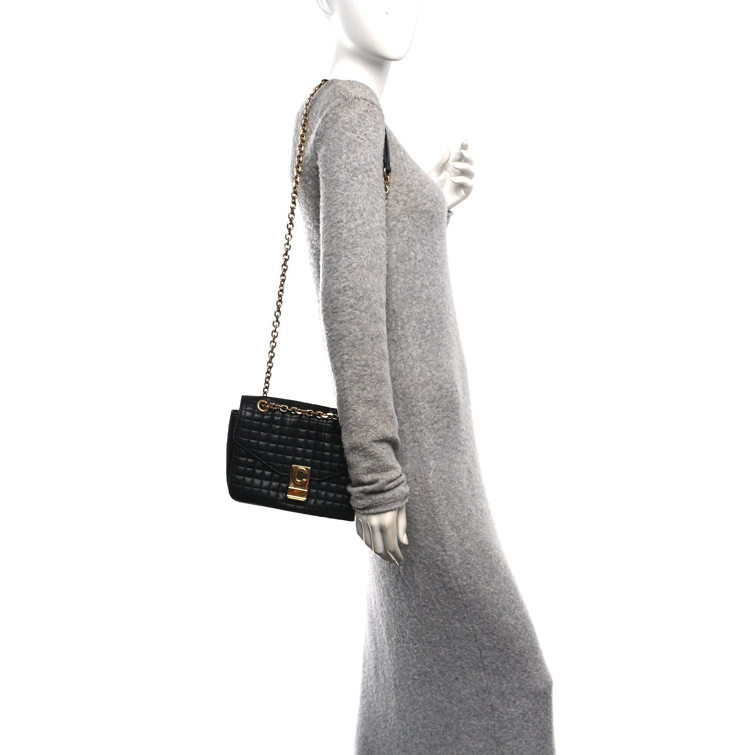 Calfskin Quilted Medium C Bag Black