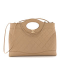 Shiny Crumpled Calfskin Quilted 31 Shopping Bag Dark Beige