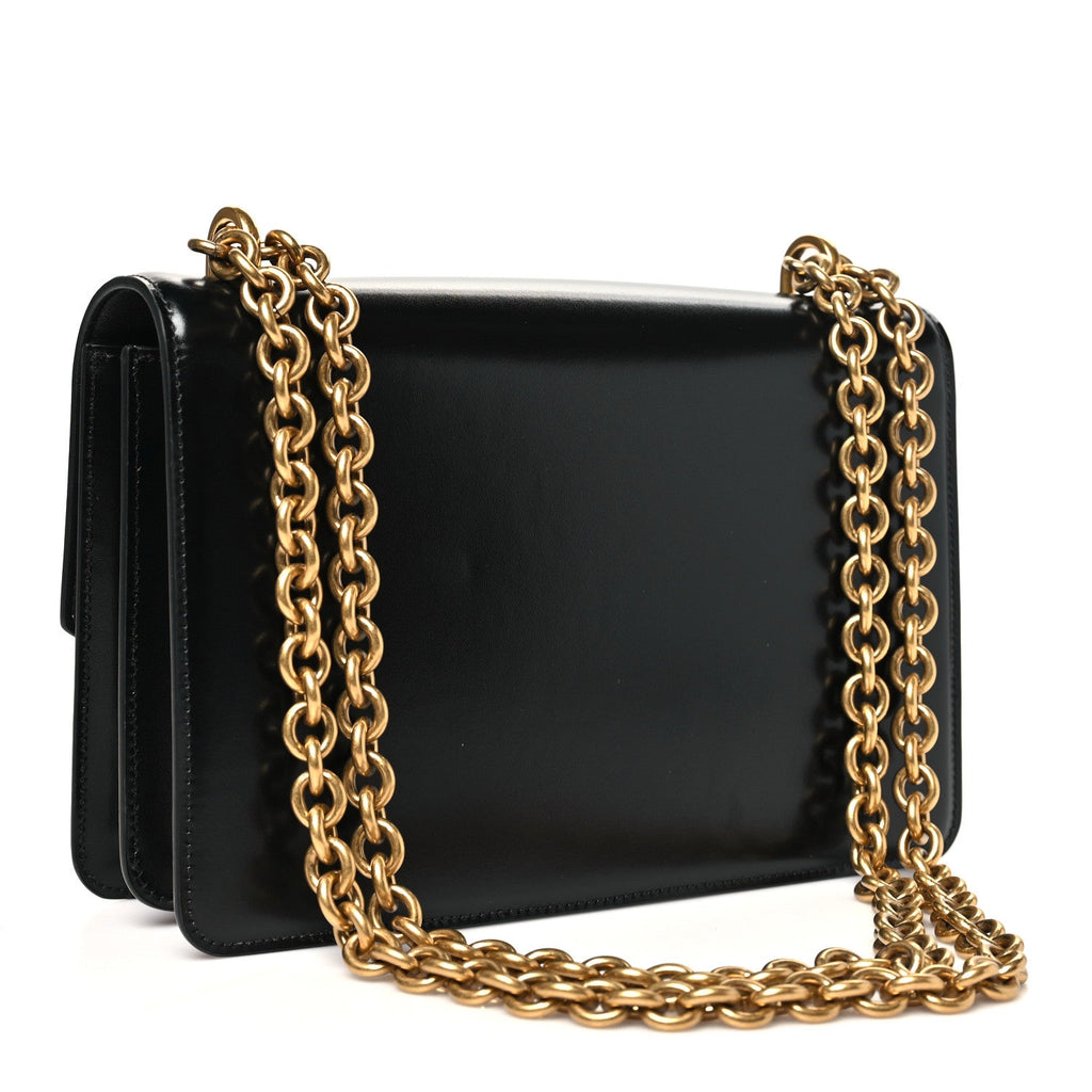 Shiny Calfskin Vain Shoulder Bag Black