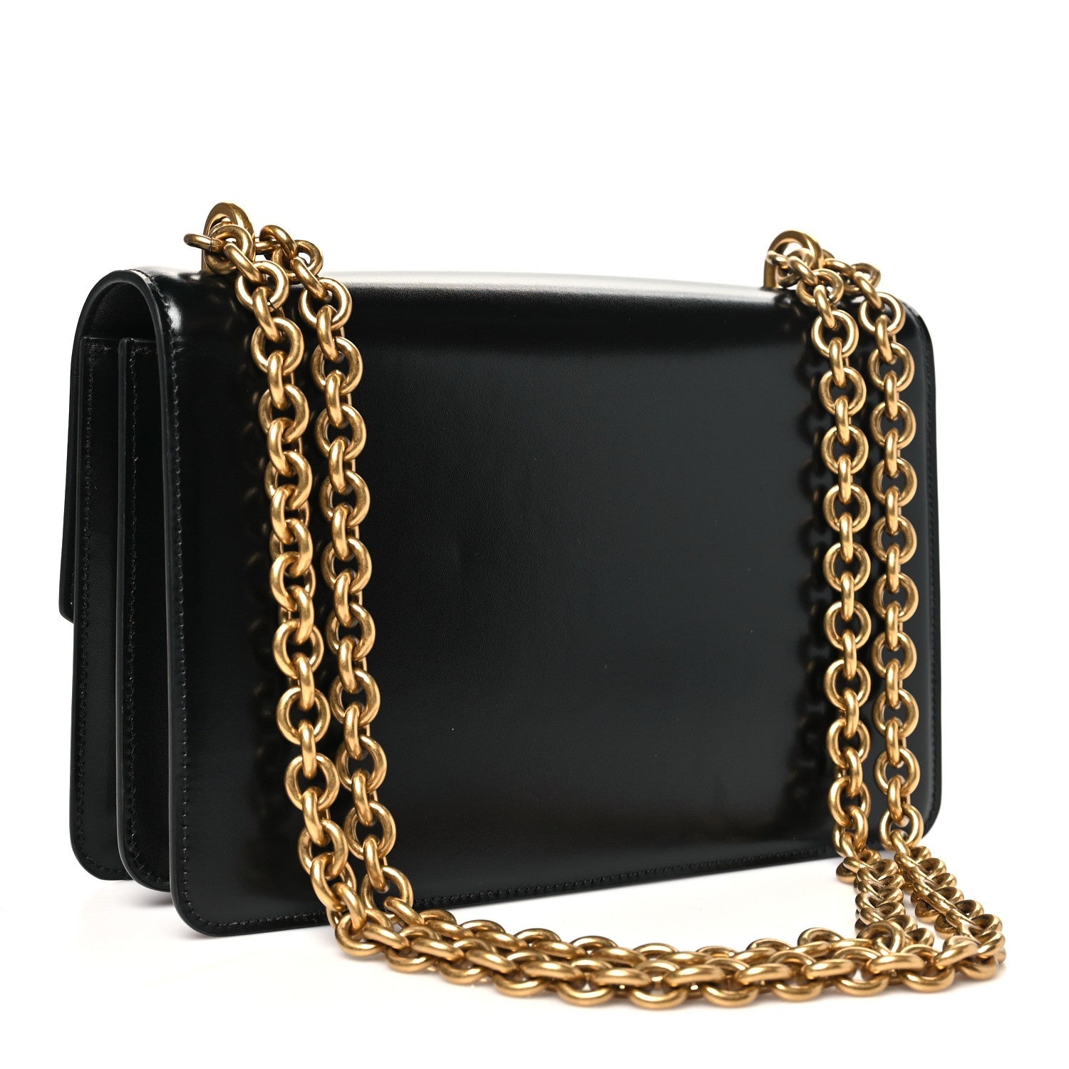 Shiny Calfskin Vain Shoulder Bag Black