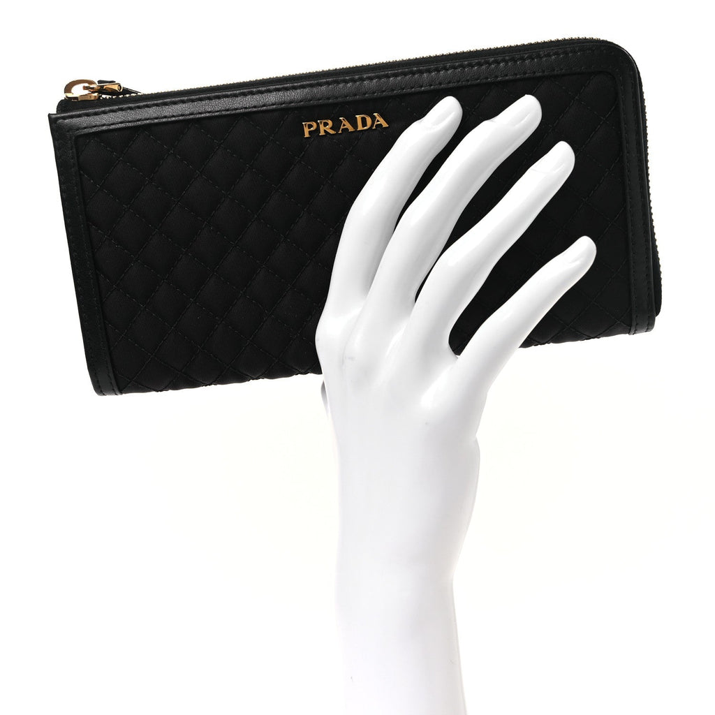 Tessuto Nylon Quilted Zip Around Wallet Black