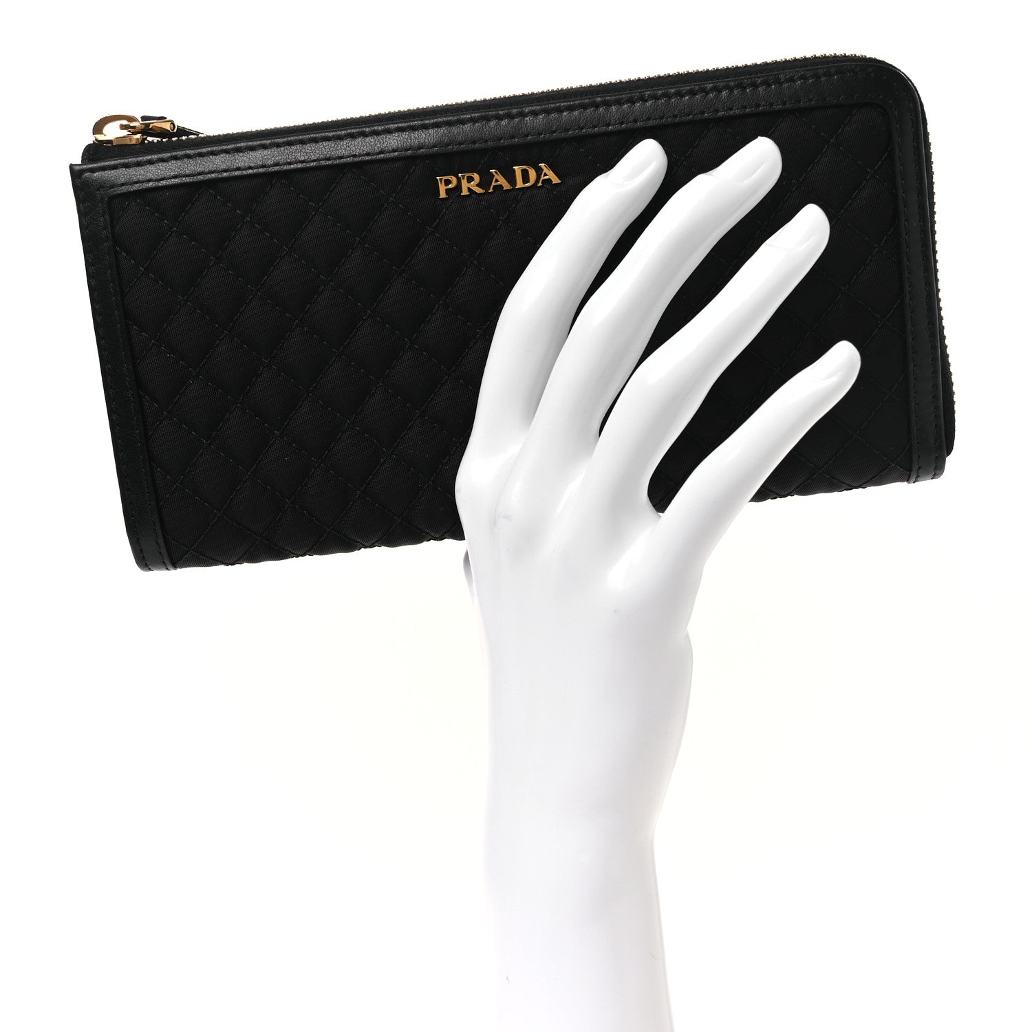 Tessuto Nylon Quilted Zip Around Wallet Black