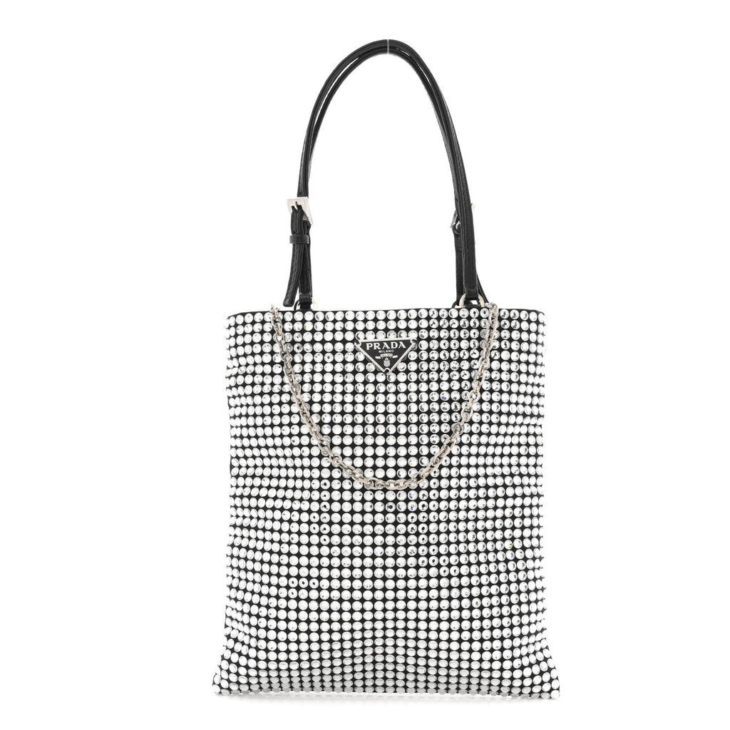 Satin Crystal Metal Triangle Logo Chain Crossbody Handbag Cristal