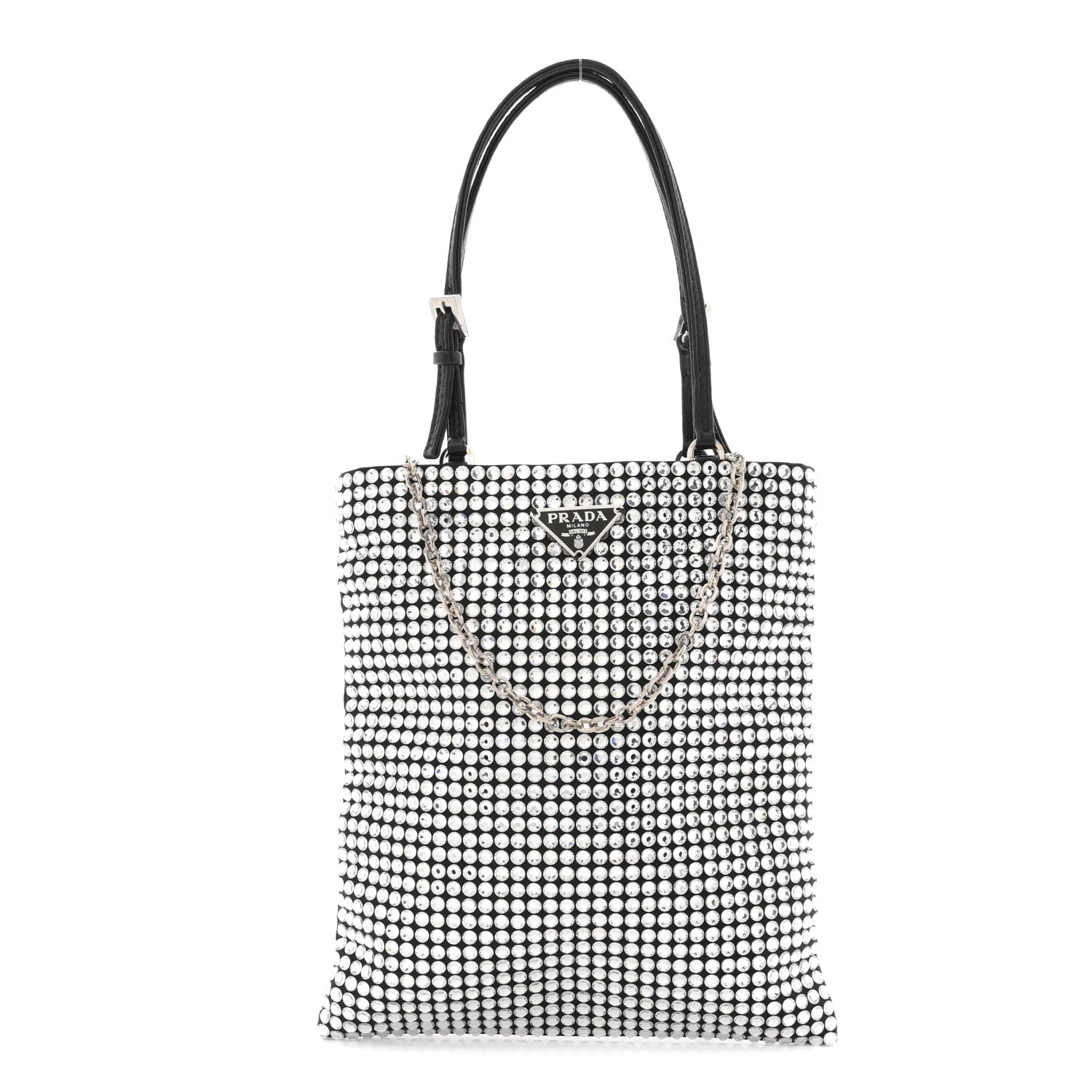Satin Crystal Metal Triangle Logo Chain Crossbody Handbag Cristal