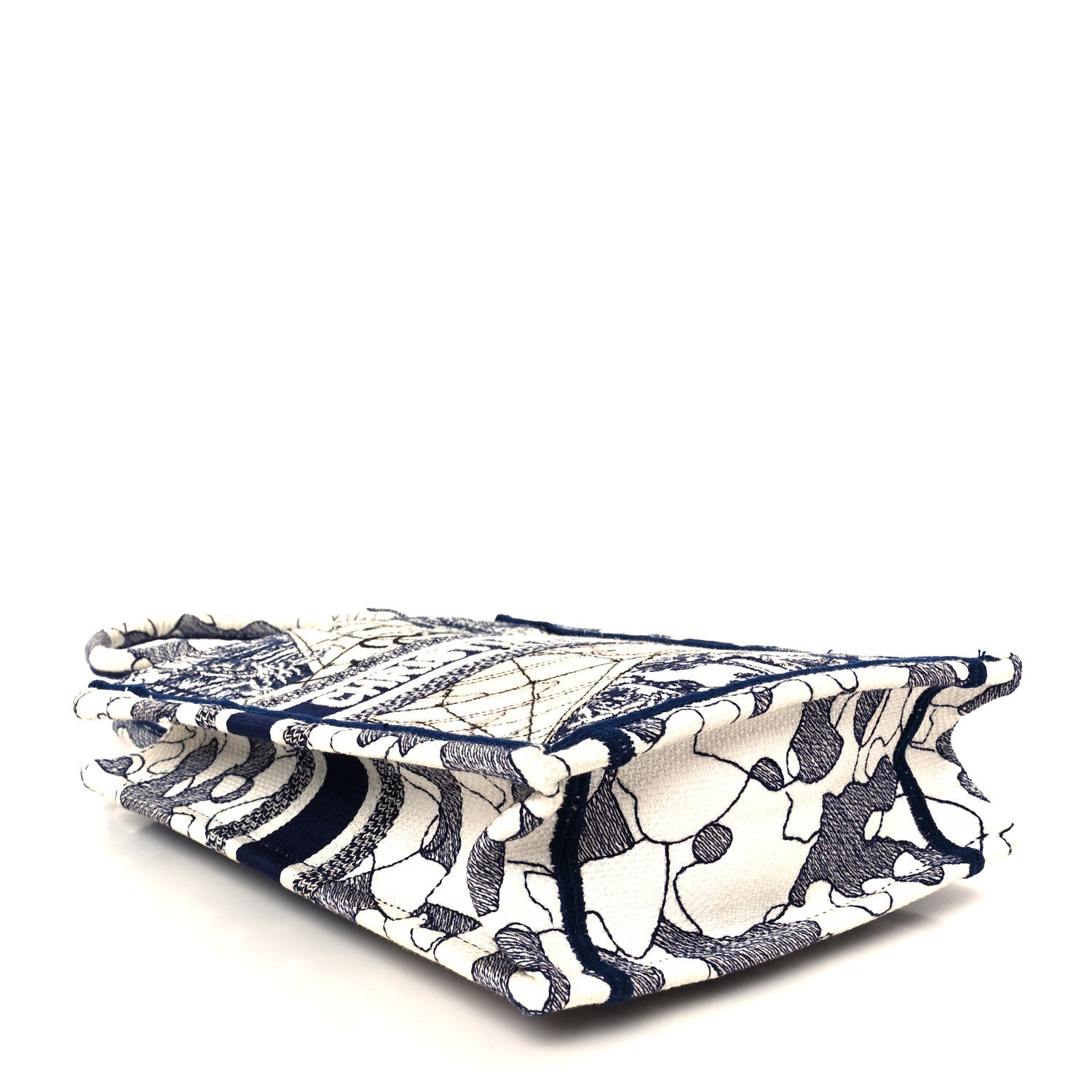 Canvas Embroidered Around The World Vertical Book Tote Blue