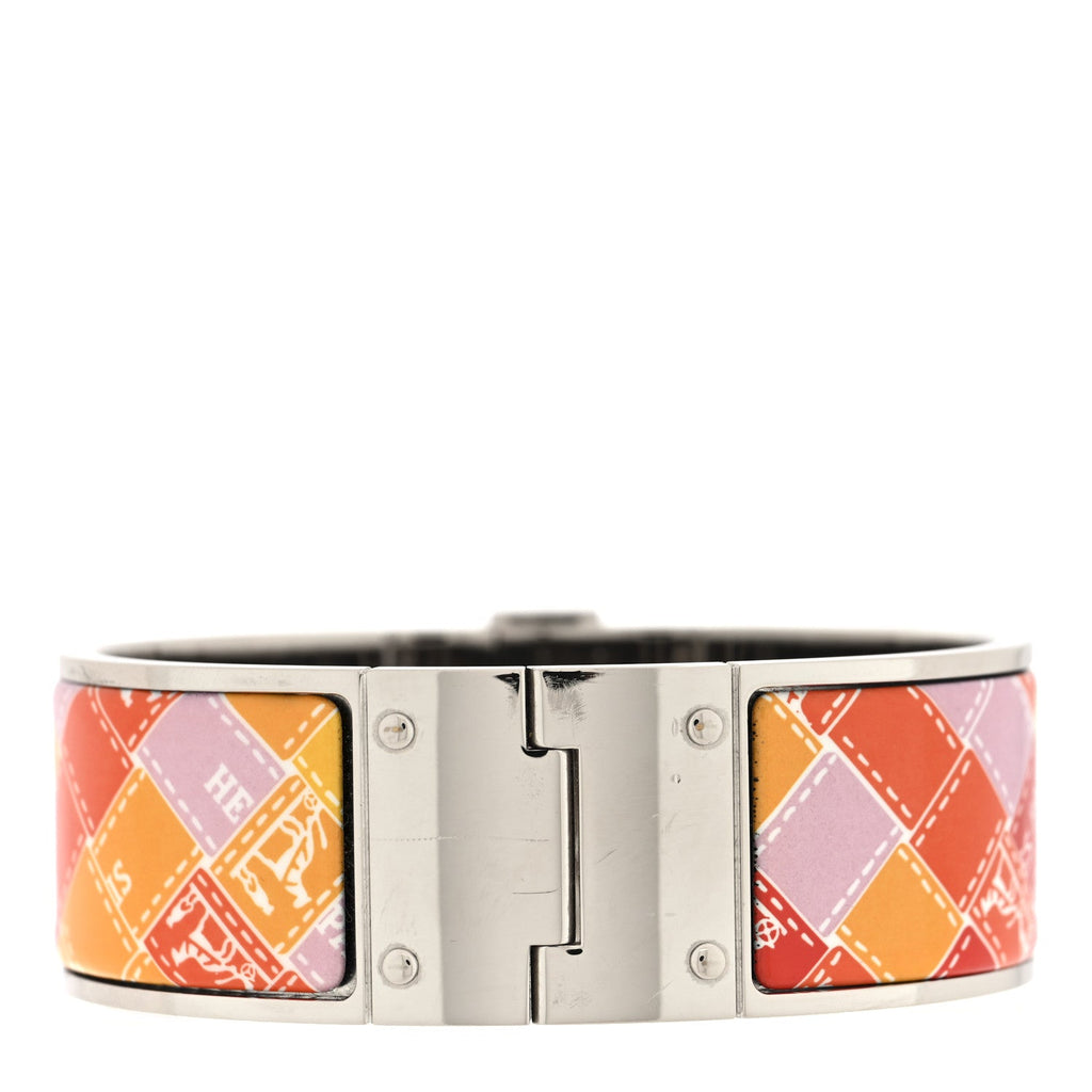 Enamel Printed Wide Square Bolduc Hinged Bracelet S Life In Orange