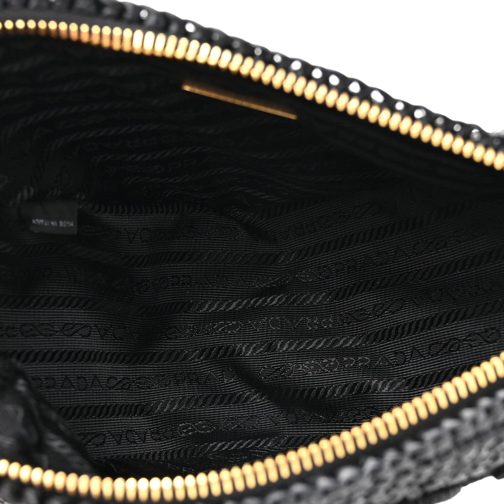 Yarn Raffia Effect Crochet Triangle Shoulder Bag Black