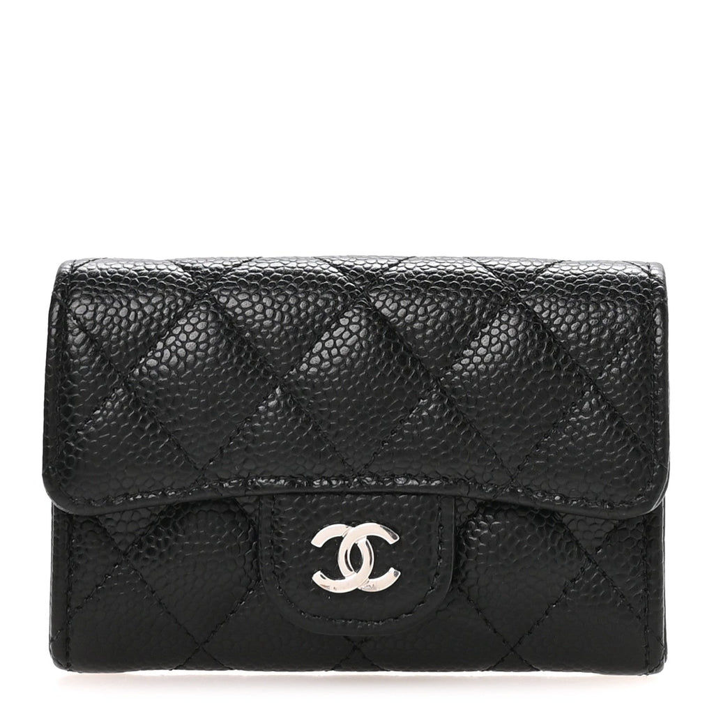 Caviar Quilted Flap  Holder Wallet Black