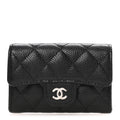 Caviar Quilted Flap  Holder Wallet Black