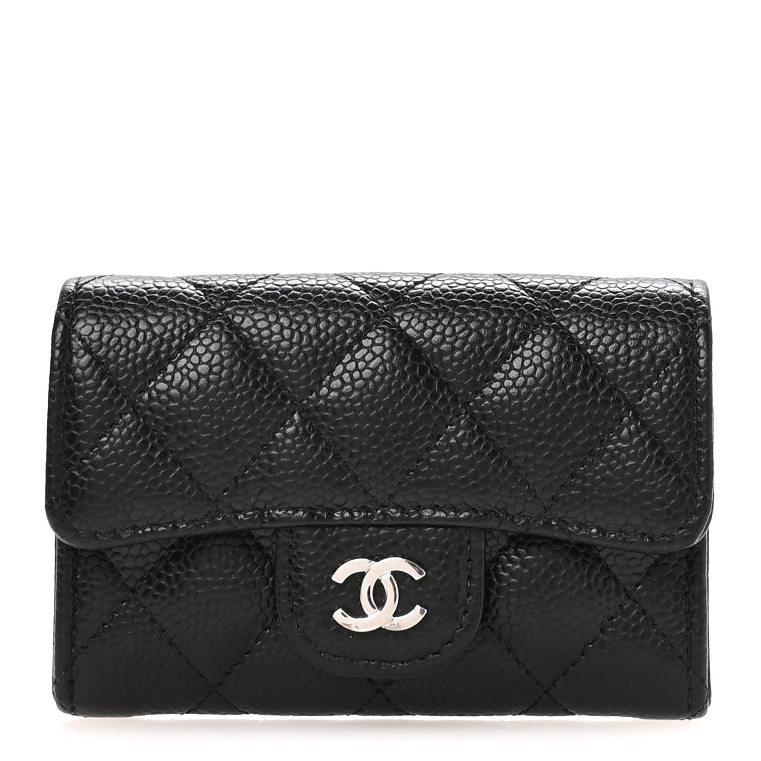 Caviar Quilted Flap  Holder Wallet Black