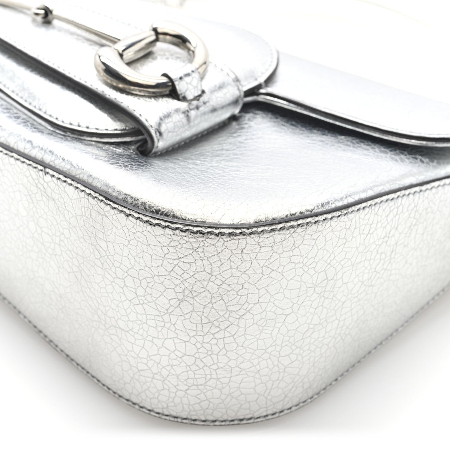 Metallic Demetra Small Horsebit 1955 Asymmetric Shoulder Bag Silver