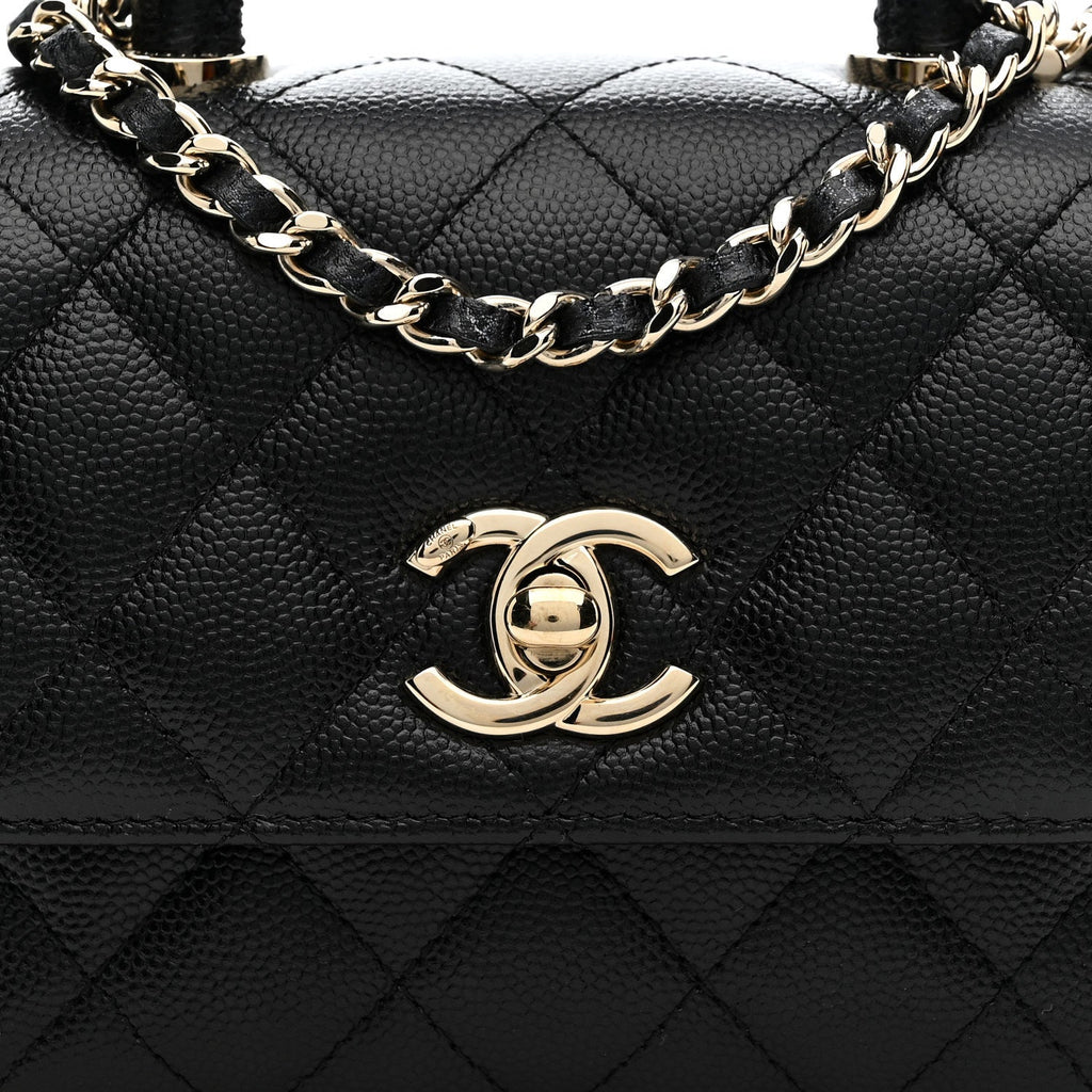 Caviar Quilted Coco Handle Clutch With Chain Black