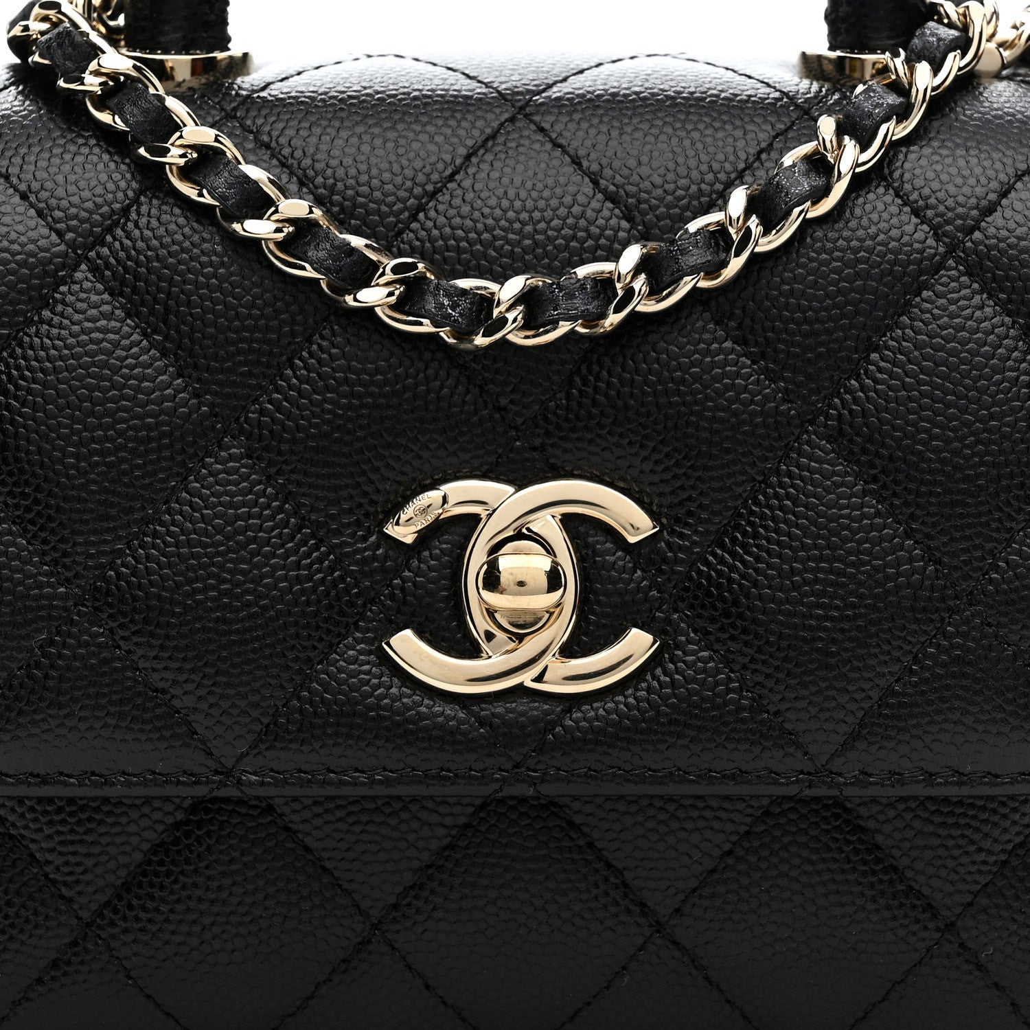 Caviar Quilted Coco Handle Clutch With Chain Black