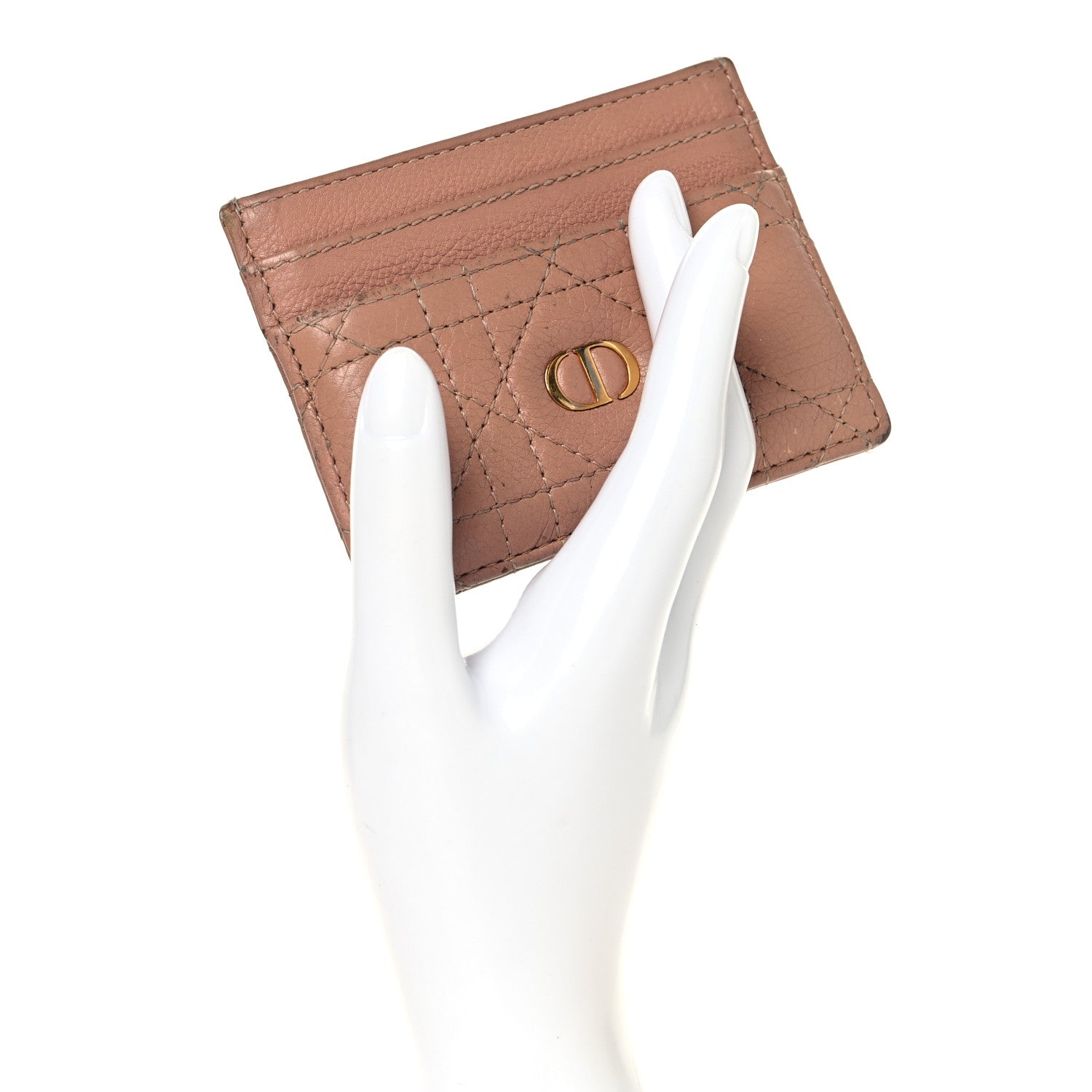 Supple Calfskin Cannage Caro Five-Slot  Holder Rose Des Vents