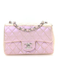 Iridescent Calfskin Quilted Mini Rectangular Flap Pink
