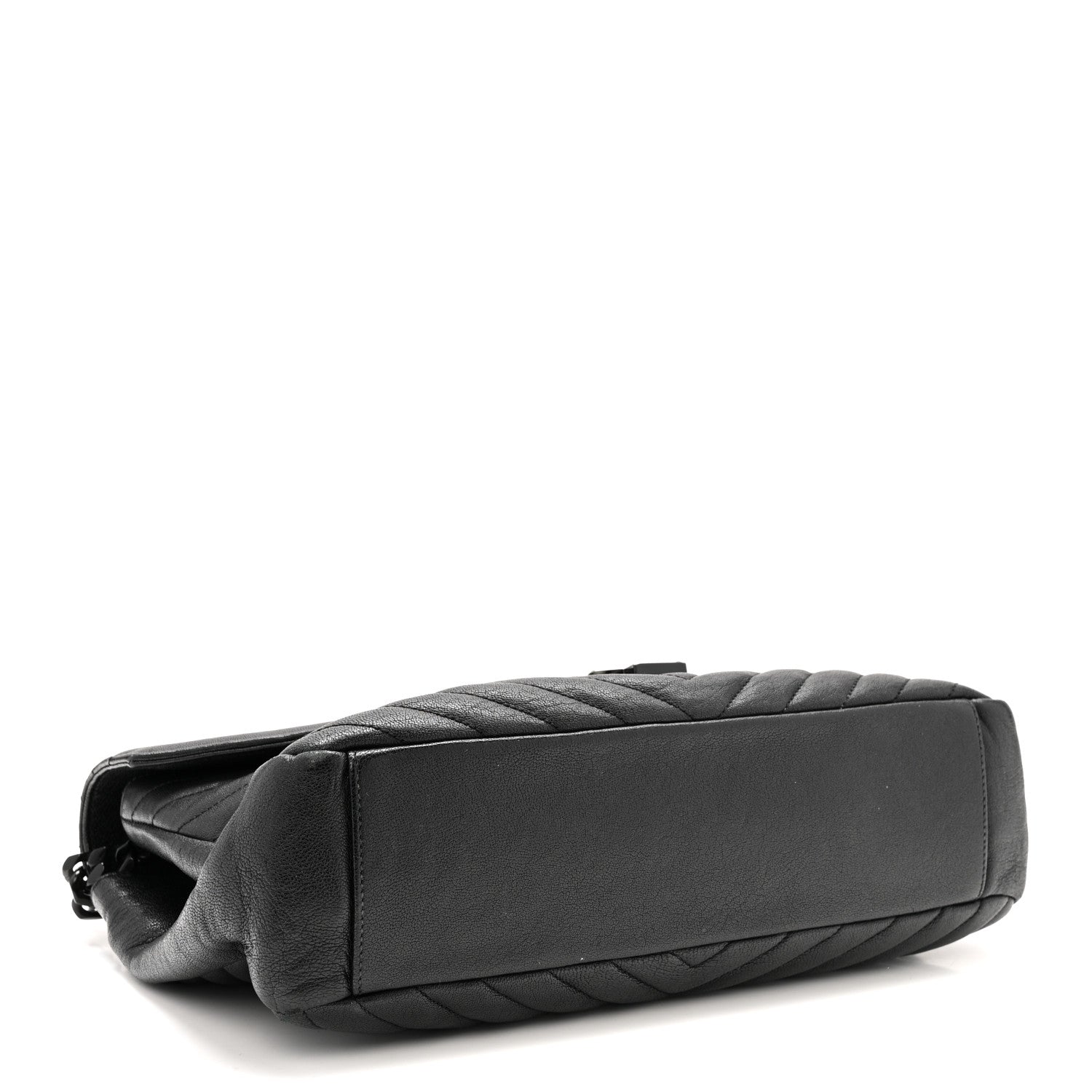 Sheepskin Matelasse Chevron Monogram Monochrome Large College Satchel Black