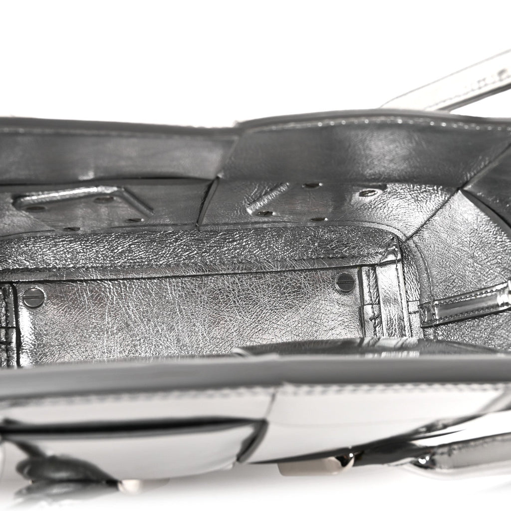 Mirror Laminated Nappa Maxi Intrecciato Mini Arco  Silver