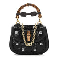 Sequin Lizard Embossed GG Mini Bamboo 1947 Top Handle Chain Bag Black White