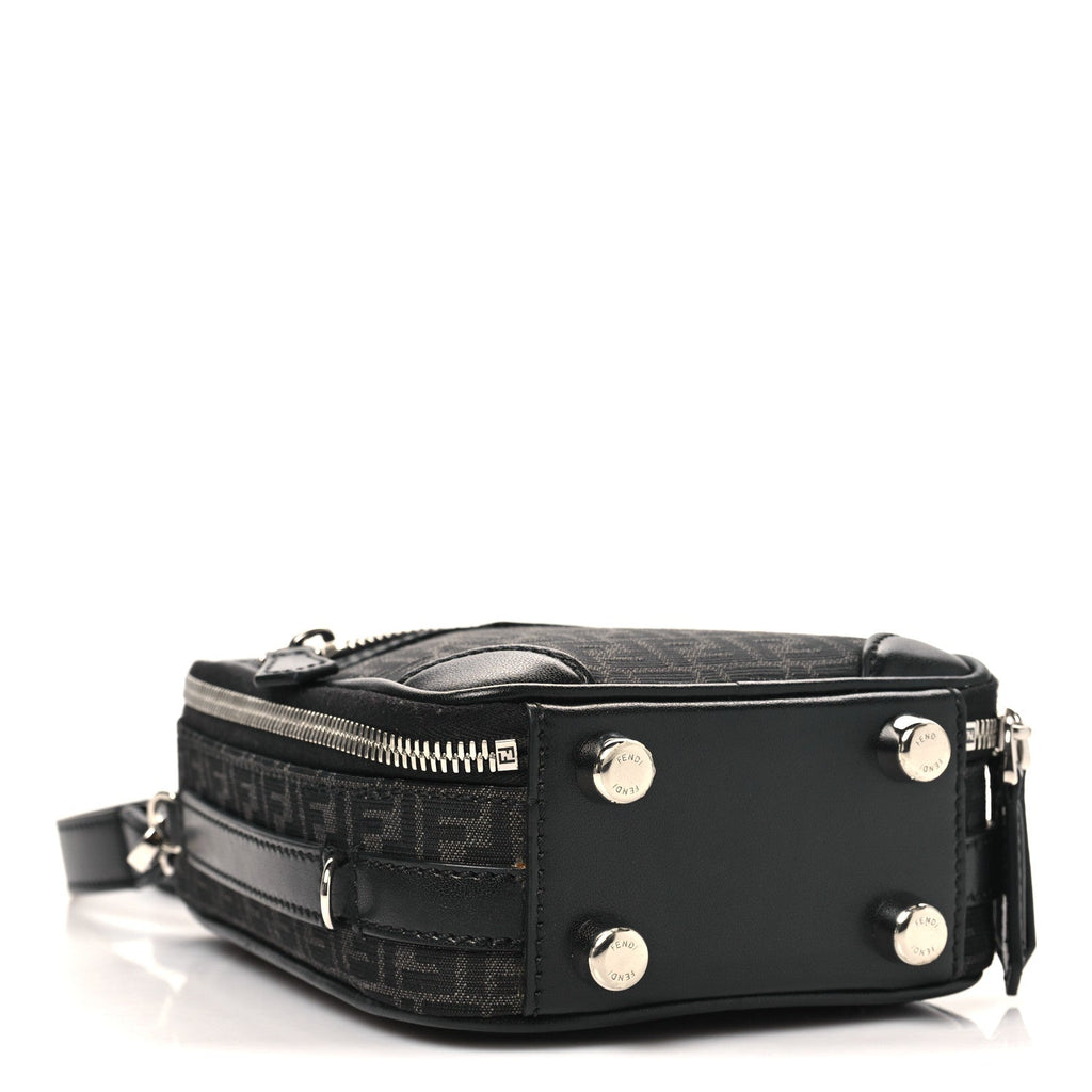 Recycled Fabric Jacquard Vitello Astro Micro FF Mini Trolley Bag Asfalto Black