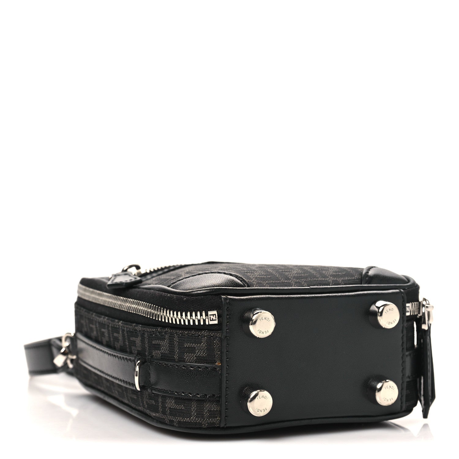 Recycled Fabric Jacquard Vitello Astro Micro FF Mini Trolley Bag Asfalto Black