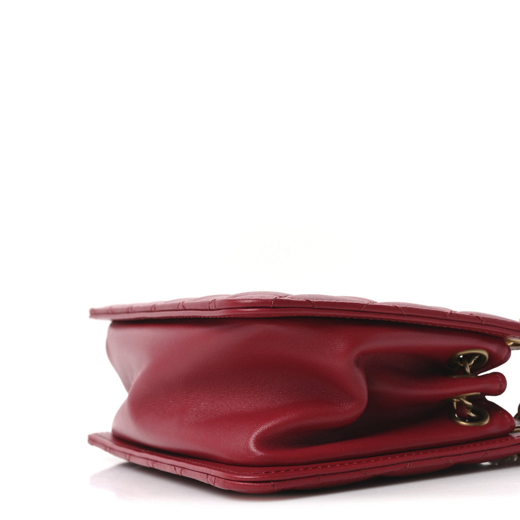 Calfskin Quilted Small CC Chain Accordion Tote Red