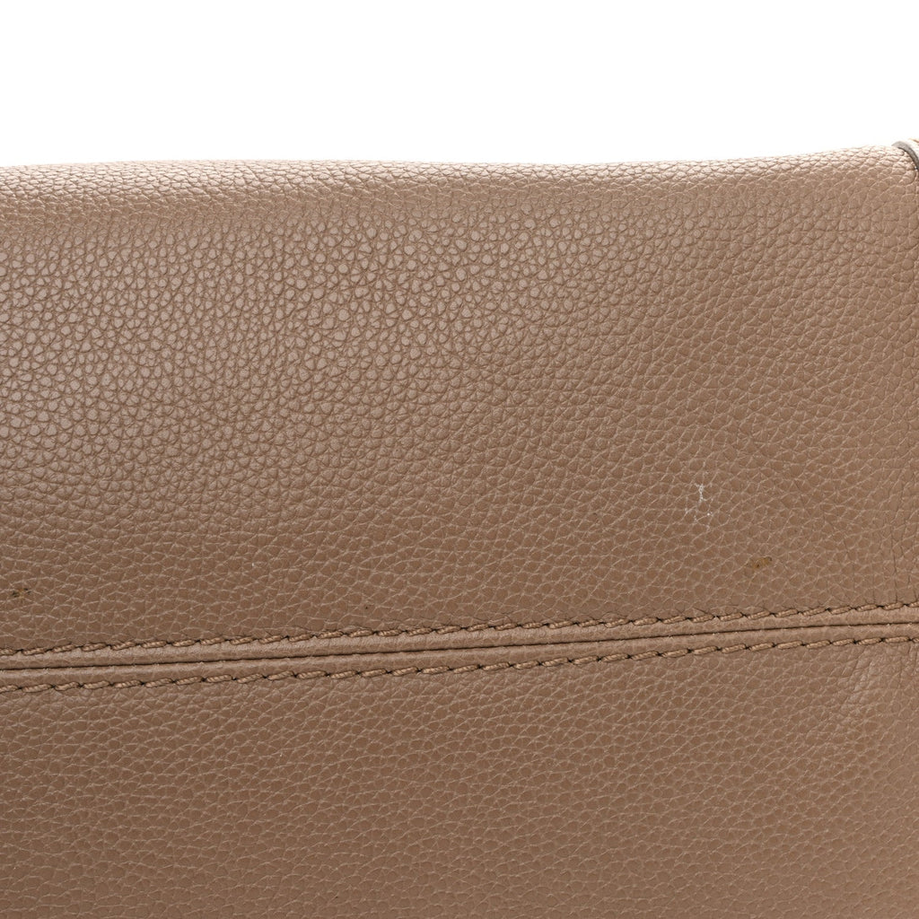 Pebbled Calfskin Small Skull Padlock Zip Around Tote Taupe