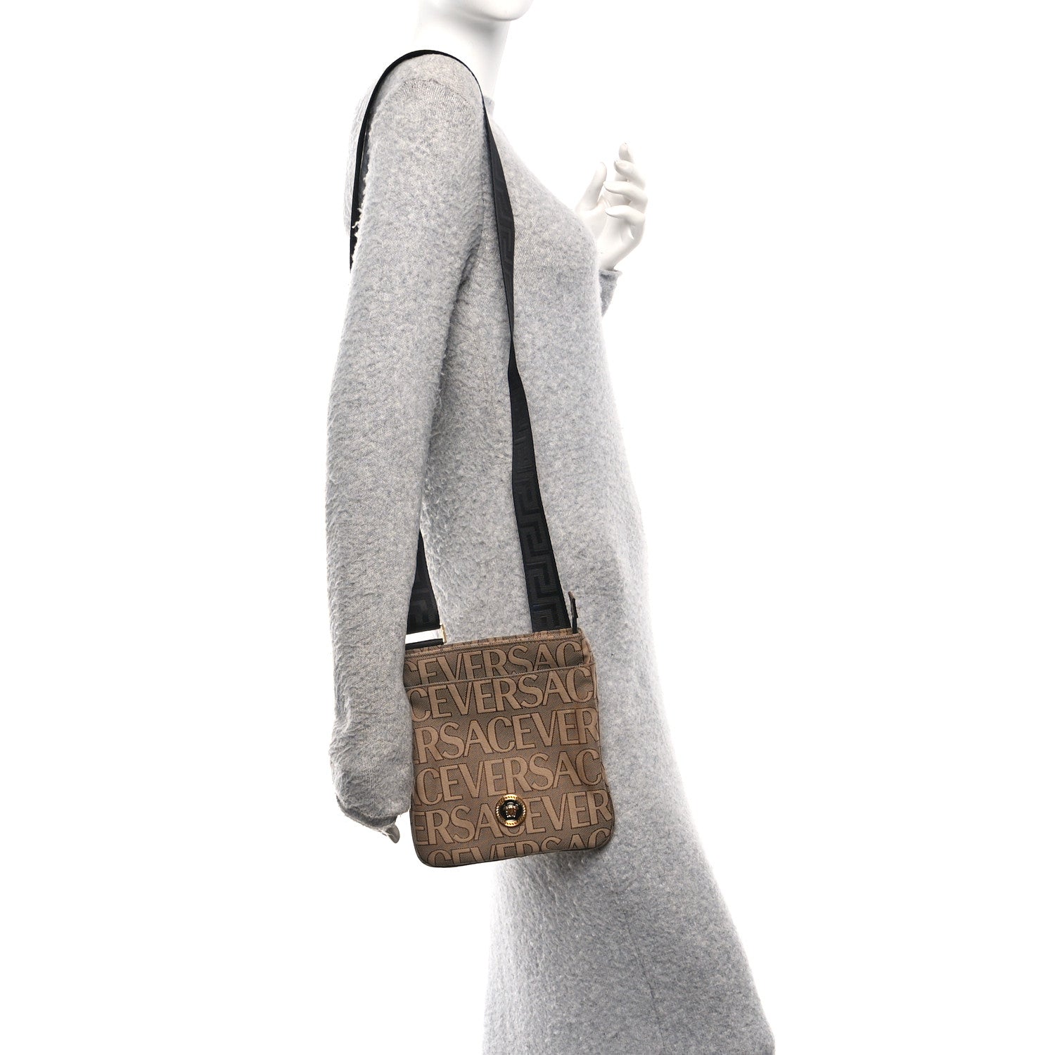 Canvas Allover Logo Medusa Crossbody Bag Beige Brown
