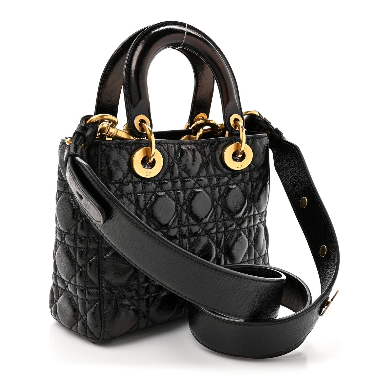 Crinkled Patent Cannage Small Lucky Badges My Lady Dior Black