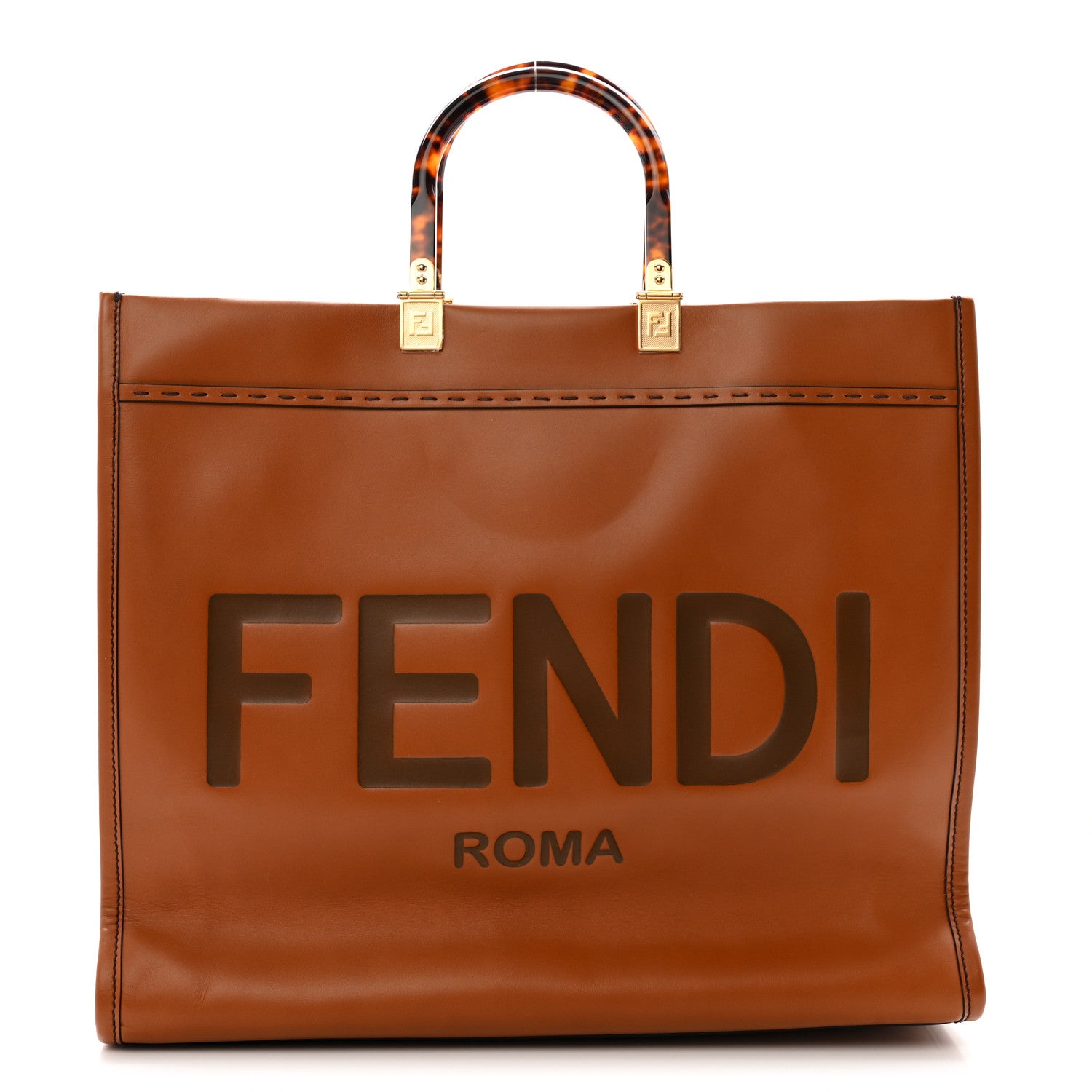 Vitello King Plexiglass Medium Fendi Sunshine Shopper Tote Cuoio