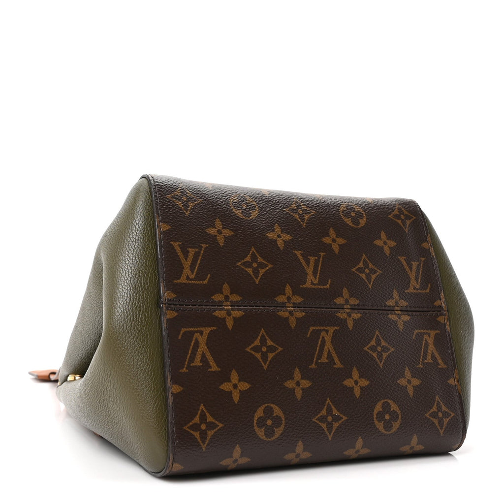Calfskin Monogram Fold Tote Black Khaki Cream