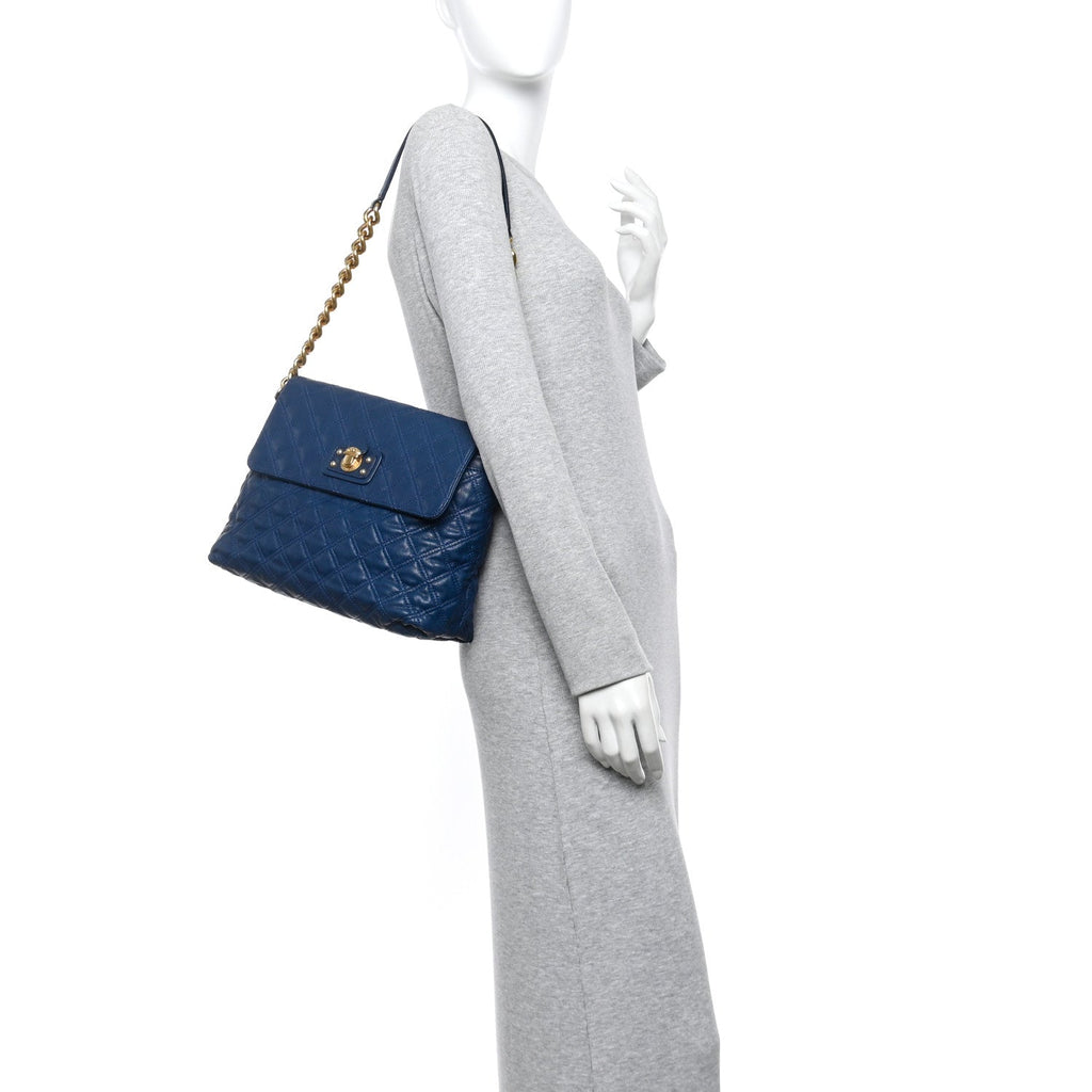 Lambskin Quilted The XL Single Flap Navy