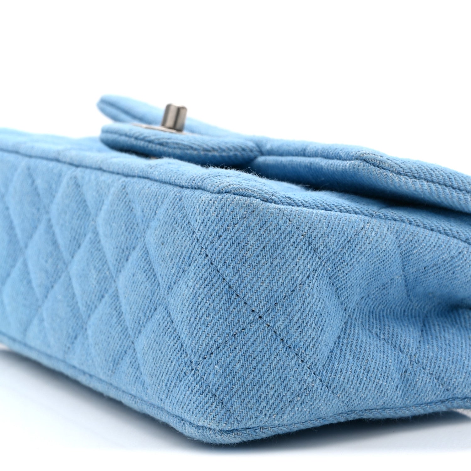 Denim Quilted Mini Rectangular Flap Blue