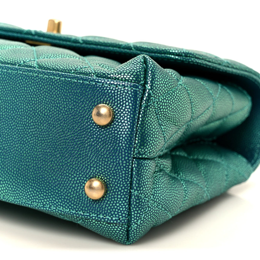 Metallic Caviar Quilted Mini Coco Handle Flap Blue