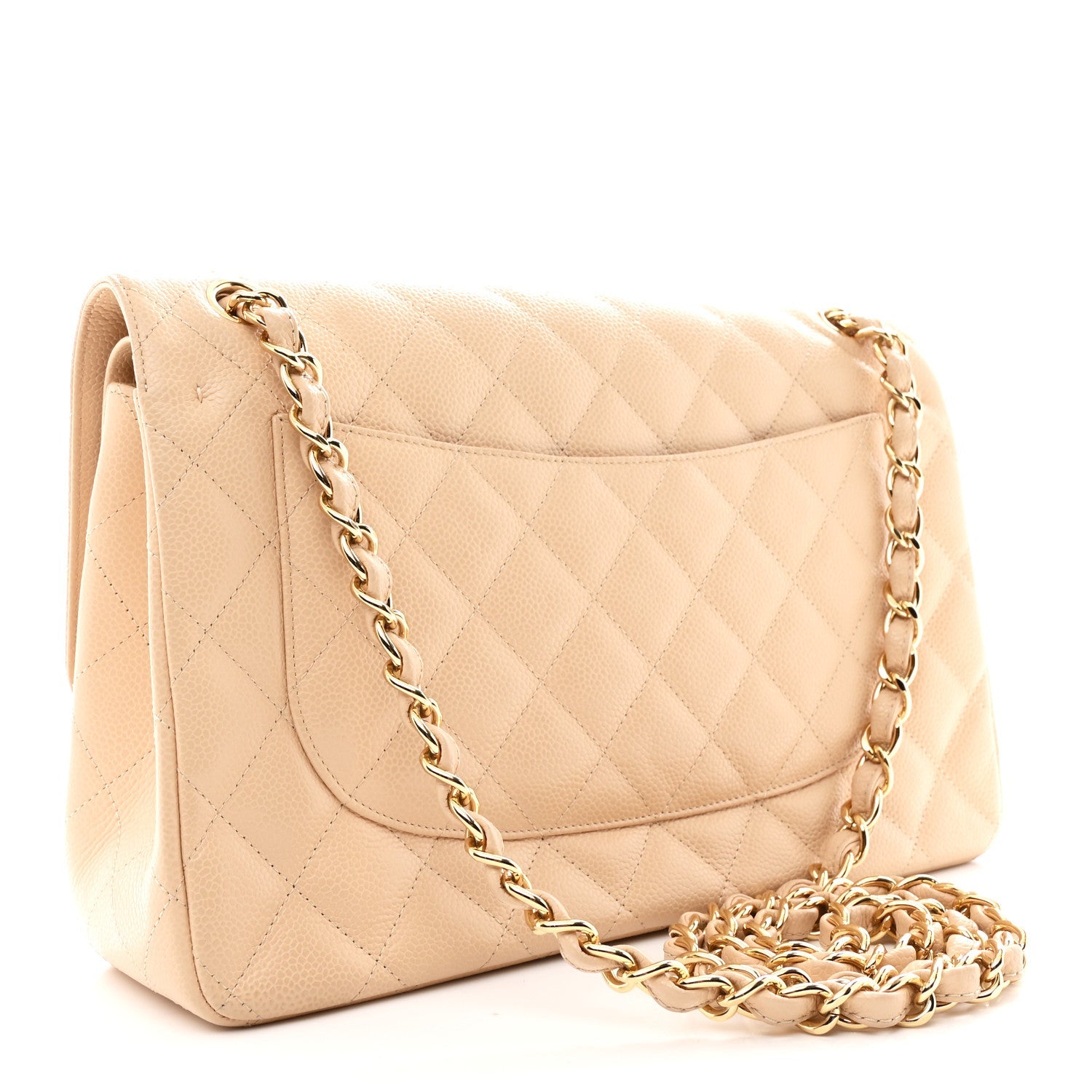 Caviar Quilted Jumbo Double Flap Beige