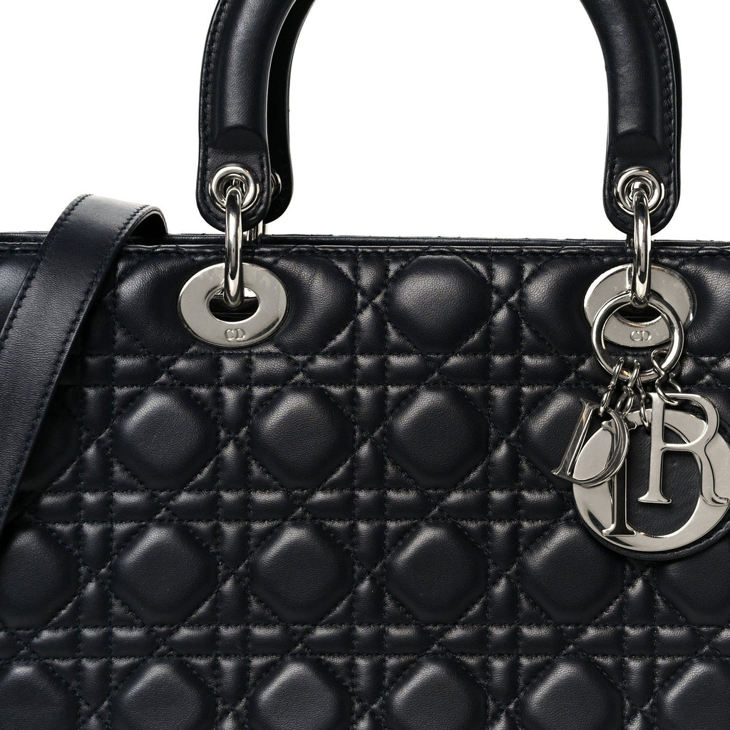 Lambskin Cannage Large Lady Dior Navy Blue