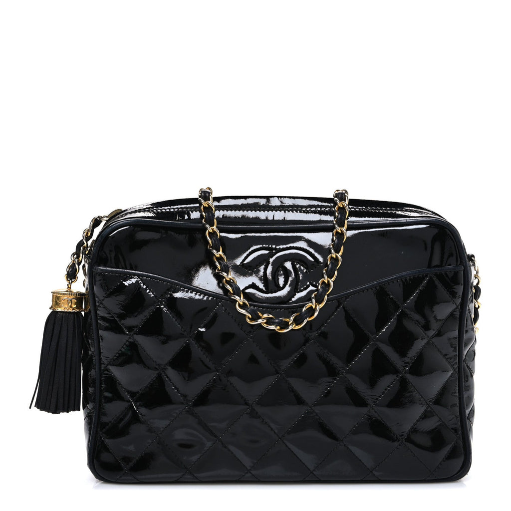 Patent Quilted Tassel Camera Case Black