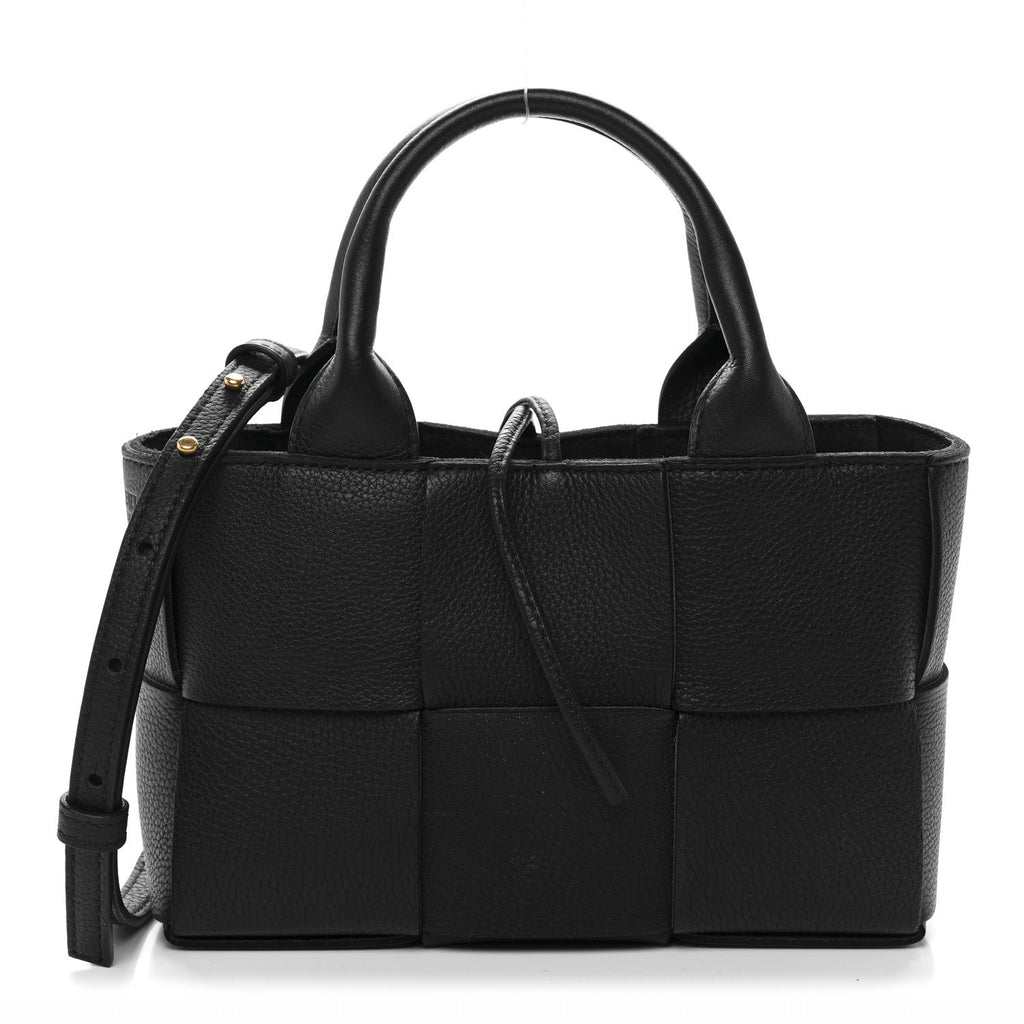 Grained Calfskin Intrecciato Mini Arco Tote Black