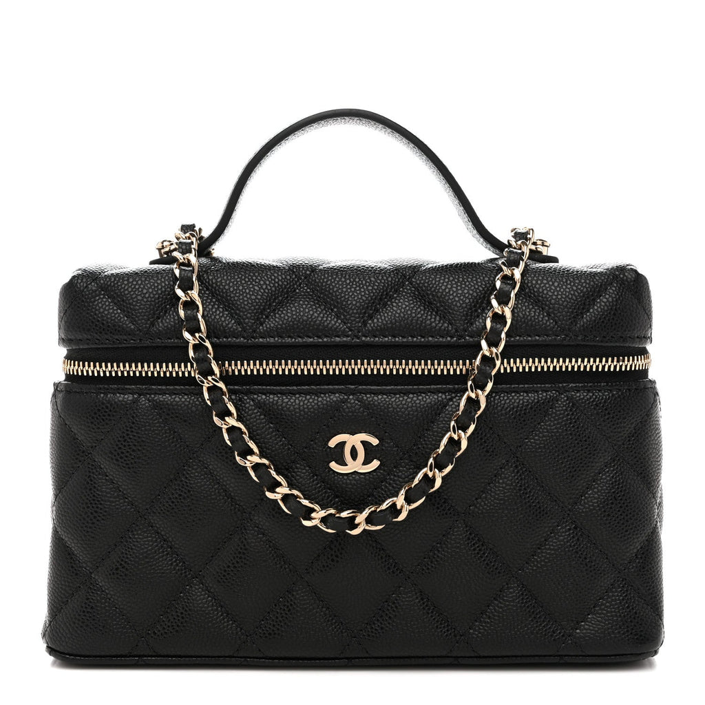 Caviar Quilted Top Handle Slim Vanity With Chain Black