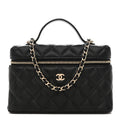 Caviar Quilted Top Handle Slim Vanity With Chain Black