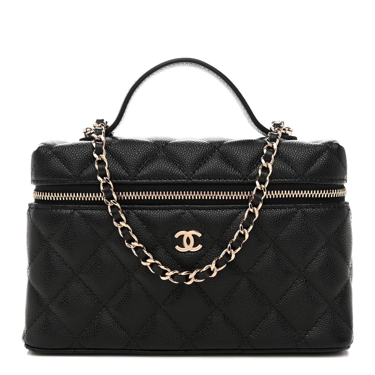 Caviar Quilted Top Handle Slim Vanity With Chain Black