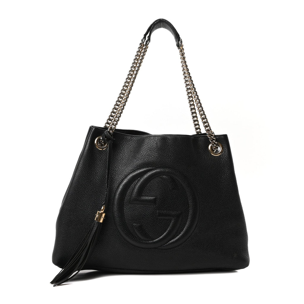 Pebbled Calfskin Medium Soho Chain Shoulder Bag Black