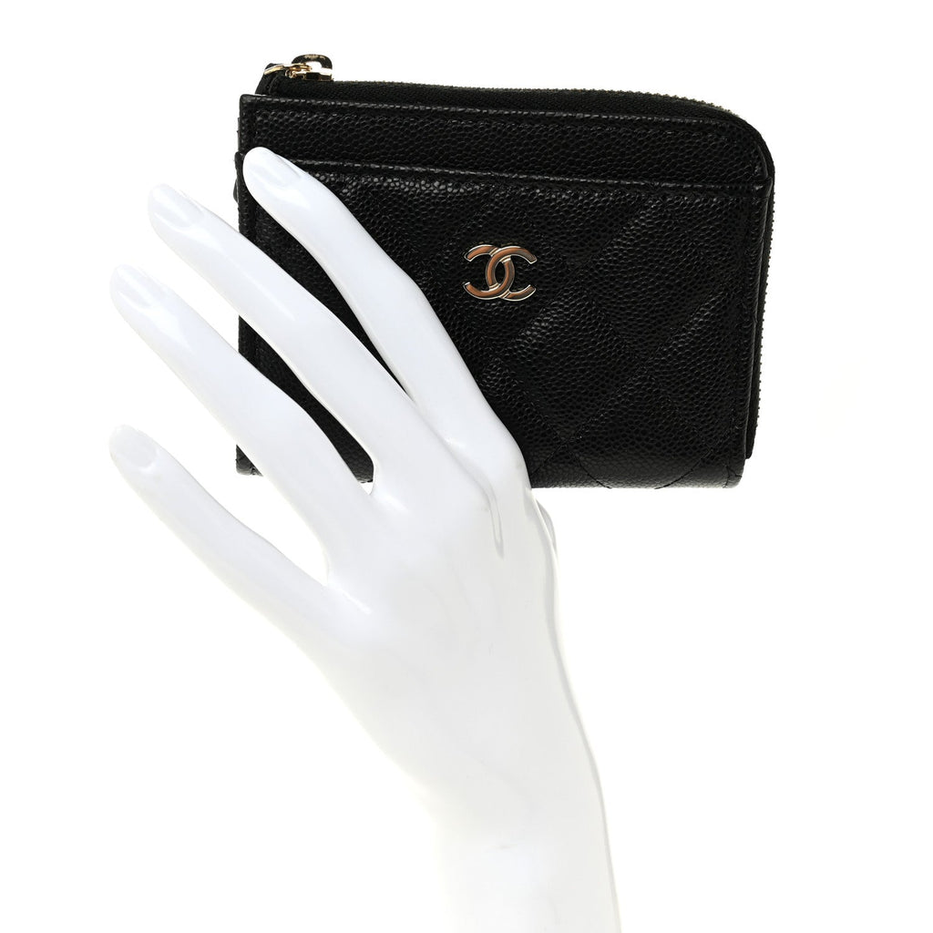 Caviar Quilted Flap Zip  Holder Black