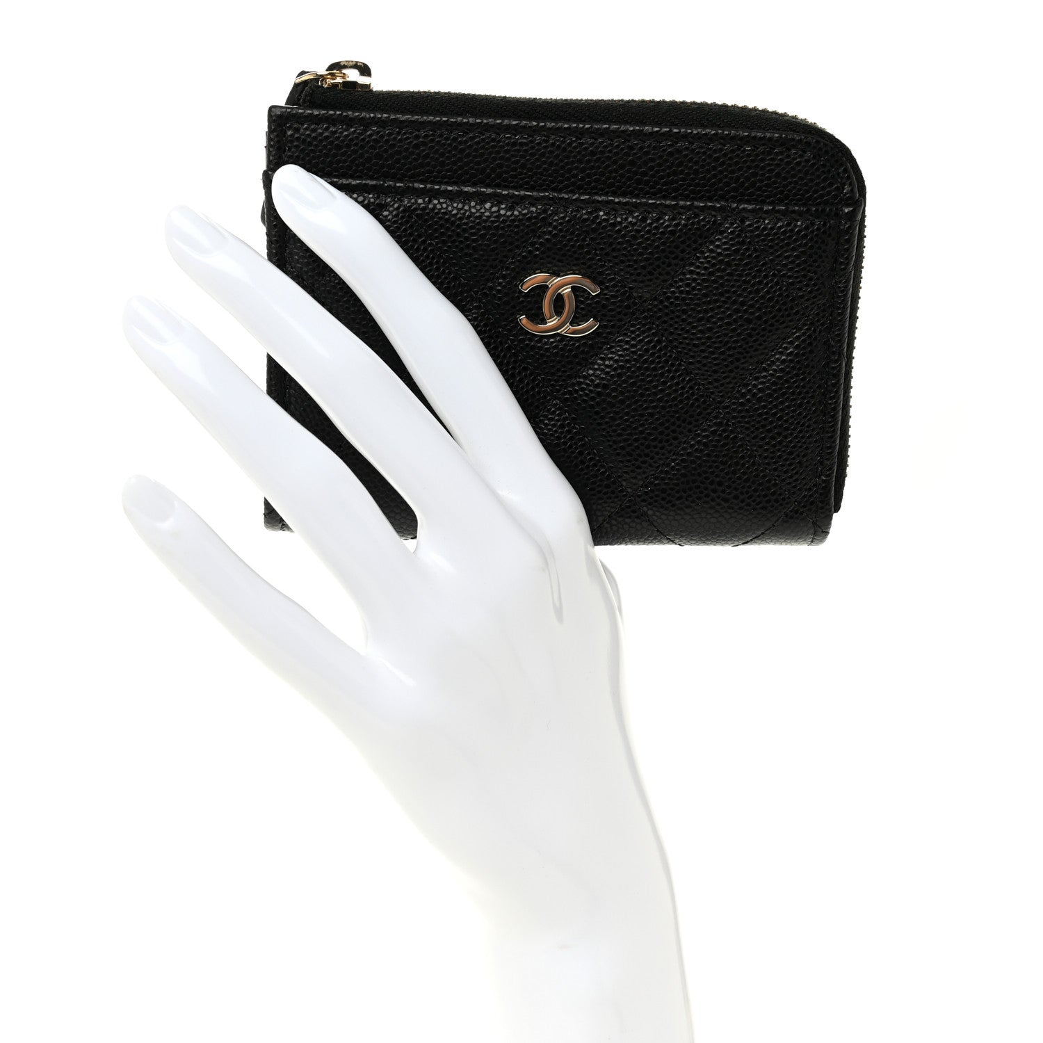 Caviar Quilted Flap Zip  Holder Black