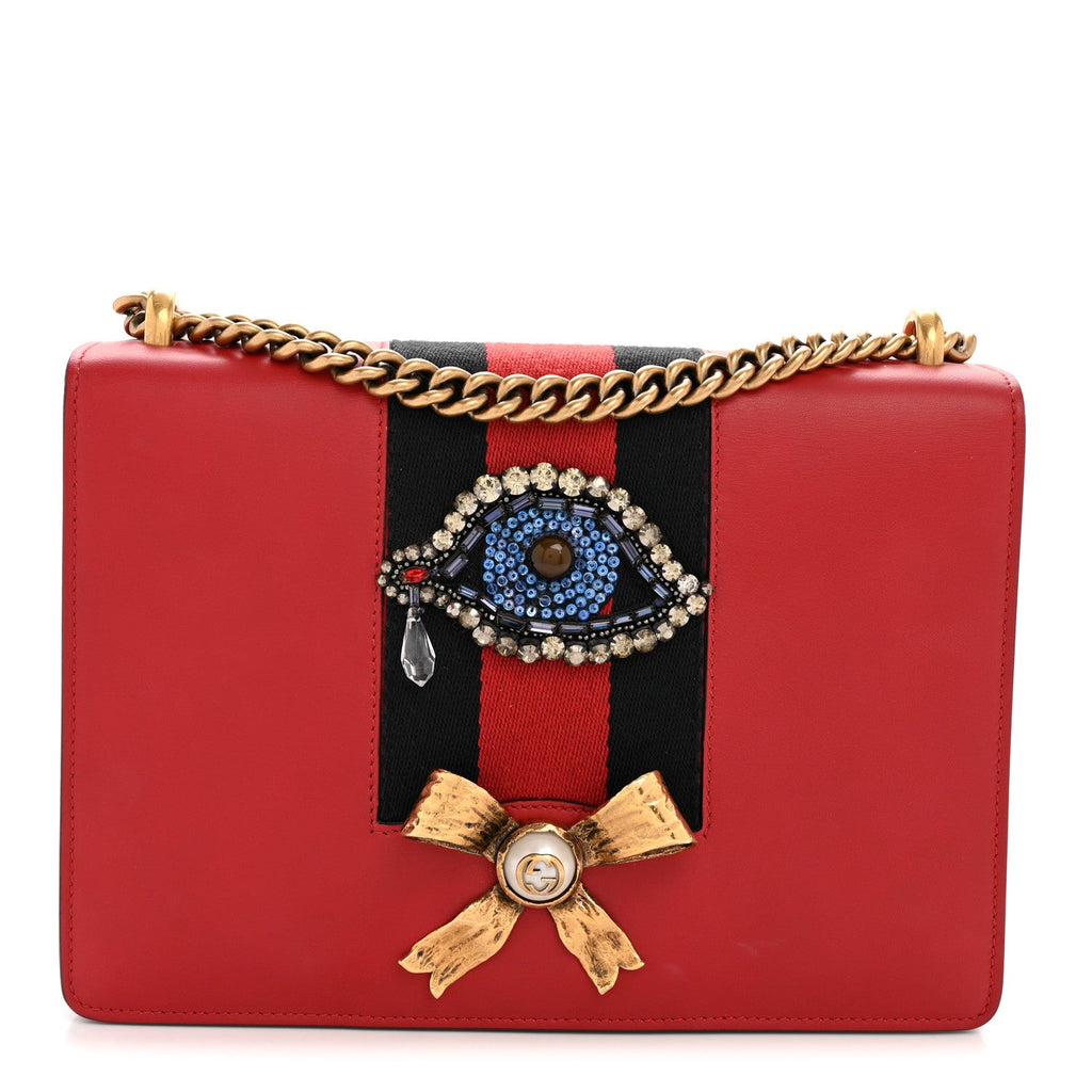 Calfskin Web Medium Peony Chain Shoulder Bag Red