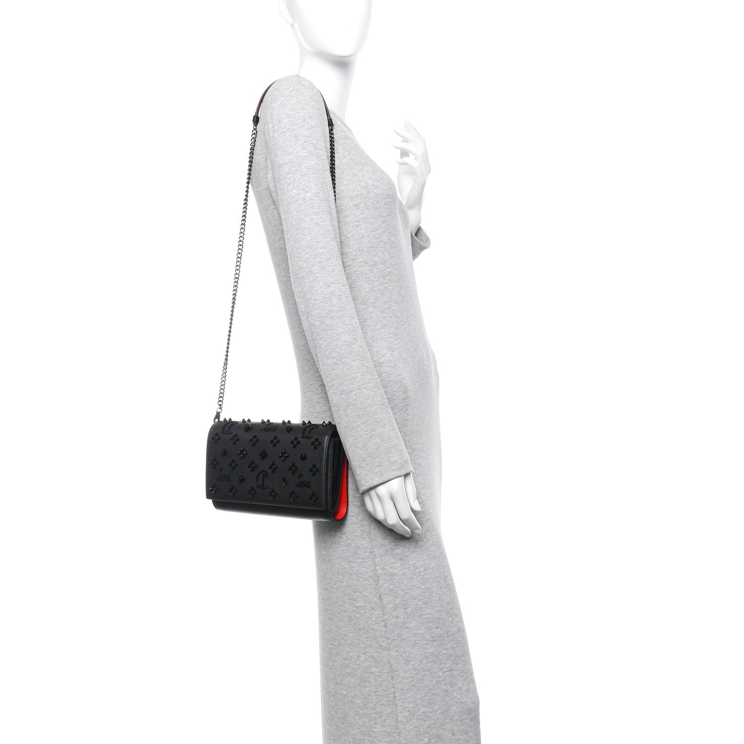 Calfskin Spikes Loubinthesky Paloma Clutch Black