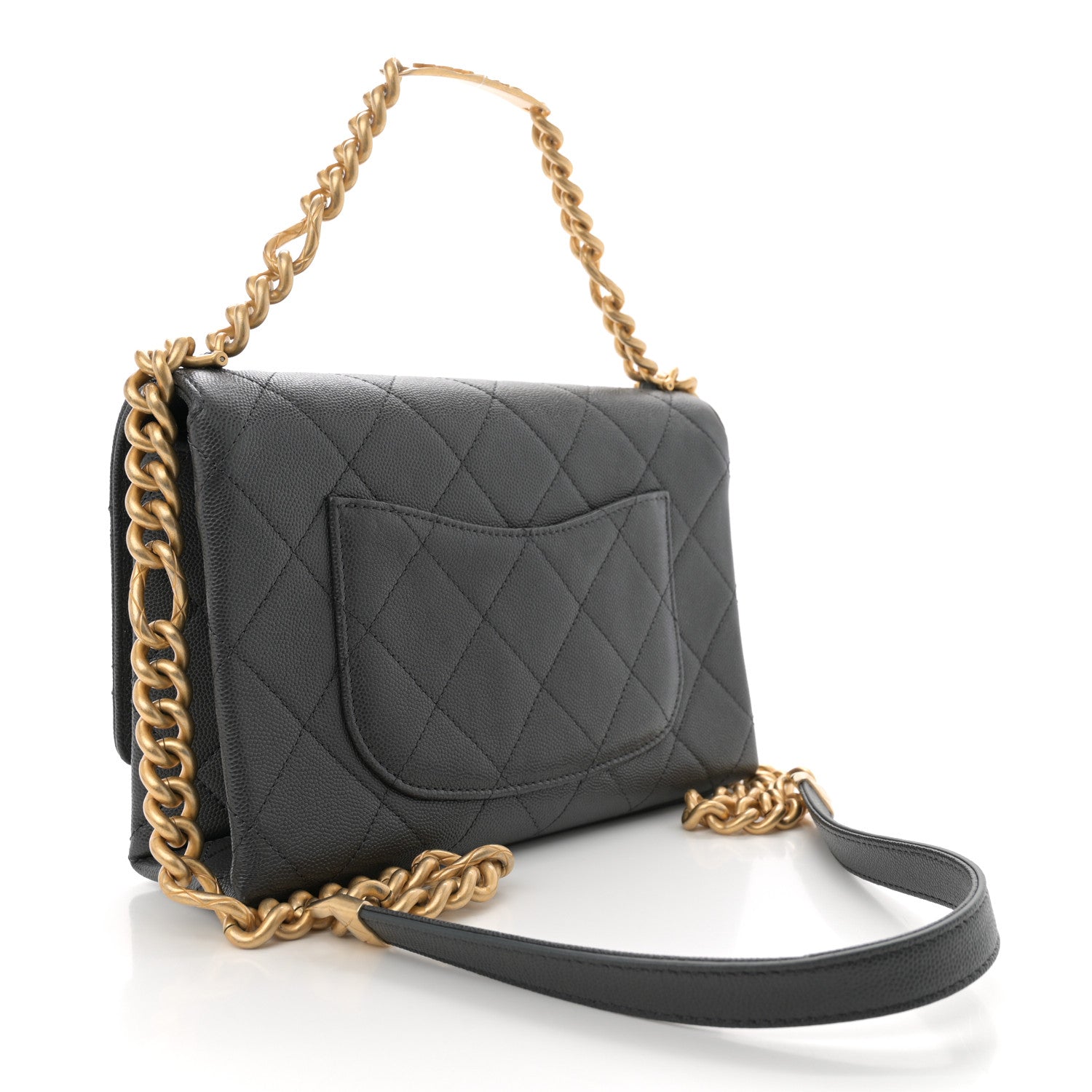 Caviar Quilted Bracelet On Chain Flap Dark Grey