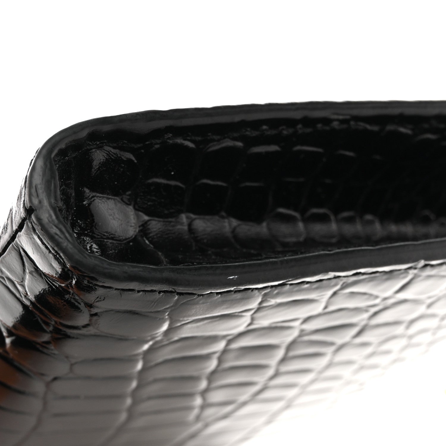 Calfskin Crocodile Embossed Knuckle Flat Clutch Black Gold