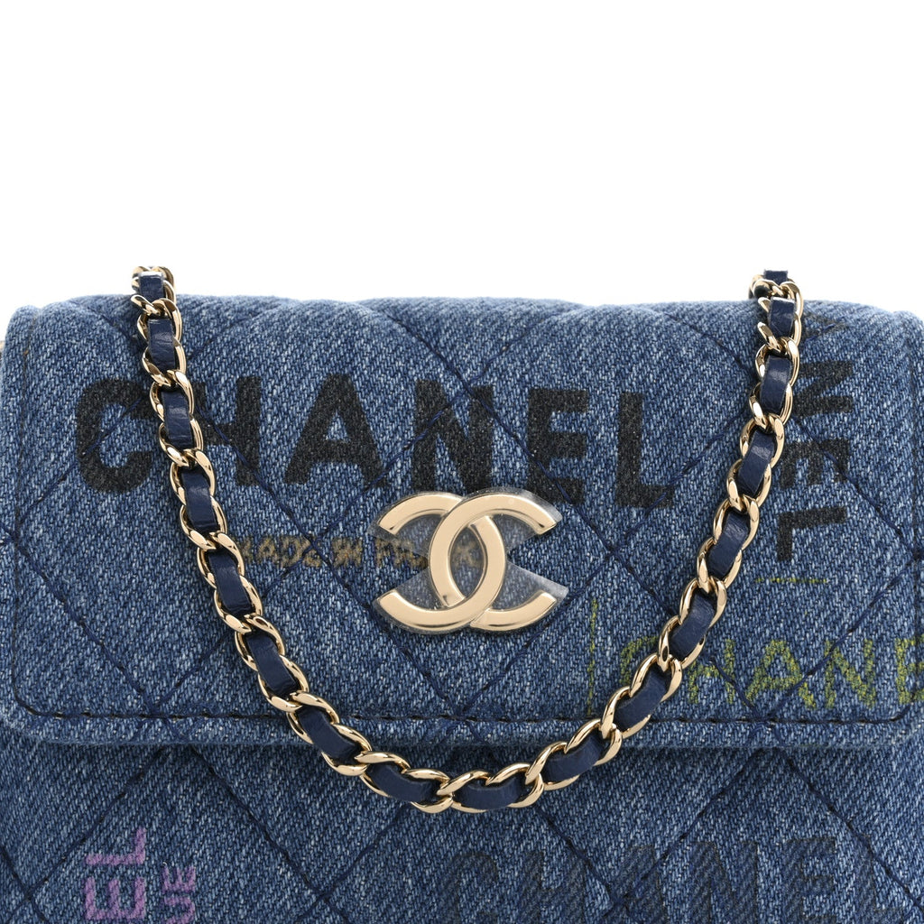 Denim Quilted Denim Mood Clutch With Chain Blue Multicolor